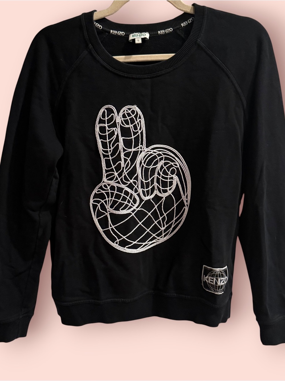 Kenzo Paris Black Embroidered Peace Hand Sweatshirt